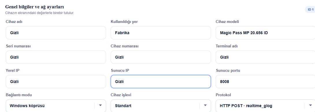 Cihaz bağlantısı ve veri köprüsü ekranı