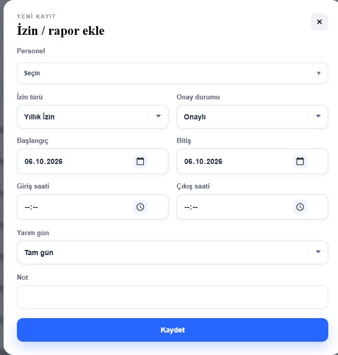 İzin ve rapor kayıtları ekranı