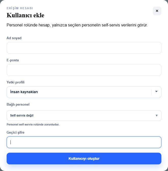 Personel self servis erişimi ekranı