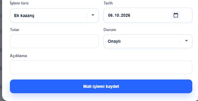 Avans, prim ve ek kazanç işlemleri ekranı