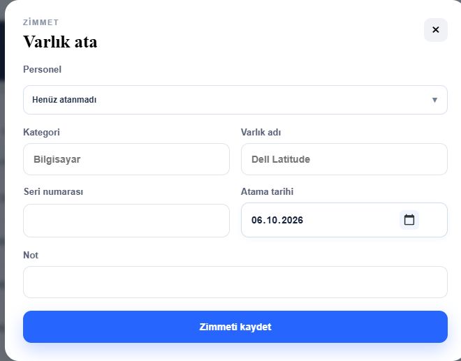 Zimmet ve ekipman takibi ekranı
